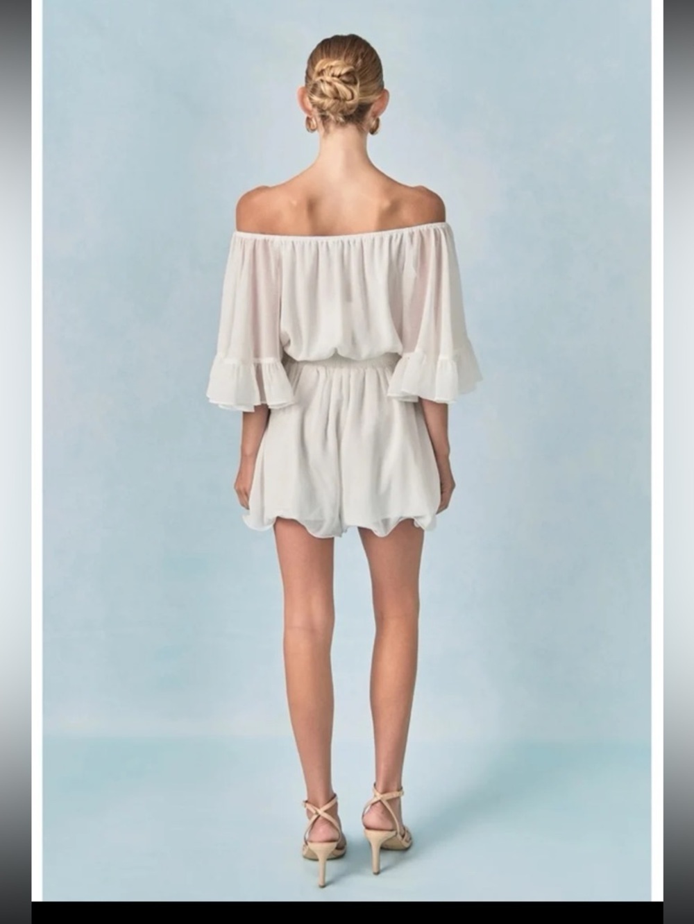 NWT Endless Rose RUFFLED SLEEVE ROMPER in White size Medium - Picture 6 of 12